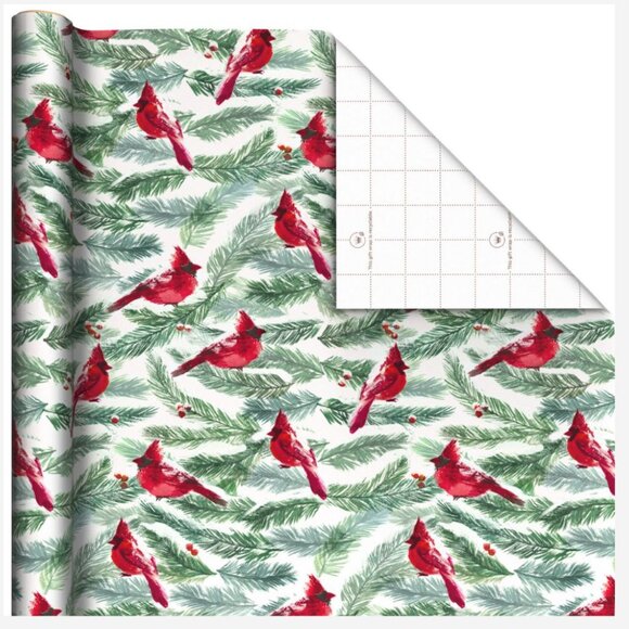 Hallmark Wrapping Paper Cardinals and Pine Branches 35 sq ft Roll Holiday Gift - Picture 2 of 6
